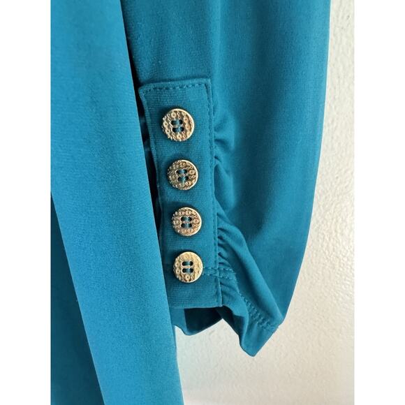 Susan Graver Liquid Knit Beige & Teal Long Sleeve Open Cardigan Sweaters Size 3X - Picture 7 of 9